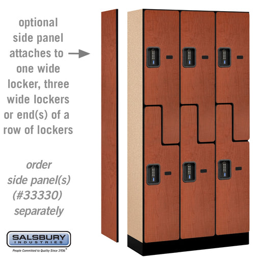 Salsbury 12" Wide Double Tier 'S' Style Designer Wood Locker - 3 Wide - 6 Feet High - 15 Inches Deep - Cherry - Black Electronic Locks - Sweatfully