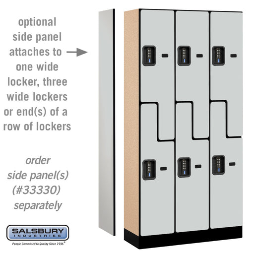Salsbury 12" Wide Double Tier 'S' Style Designer Wood Locker - 3 Wide - 6 Feet High - 15 Inches Deep - Gray - Black Electronic Locks - Sweatfully
