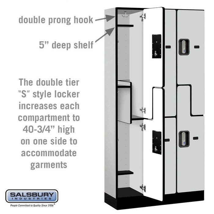 Salsbury 12" Wide Double Tier 'S' Style Designer Wood Locker - 3 Wide - 6 Feet High - 15 Inches Deep - Gray - Silver Electronic Locks - Sweatfully