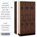 Salsbury 12" Wide Double Tier 'S' Style Designer Wood Locker - 3 Wide - 6 Feet High - 15 Inches Deep - Mahogany - Hasps - Sweatfully