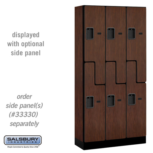 Salsbury 12" Wide Double Tier 'S' Style Designer Wood Locker - 3 Wide - 6 Feet High - 15 Inches Deep - Mahogany - Hasps - Sweatfully