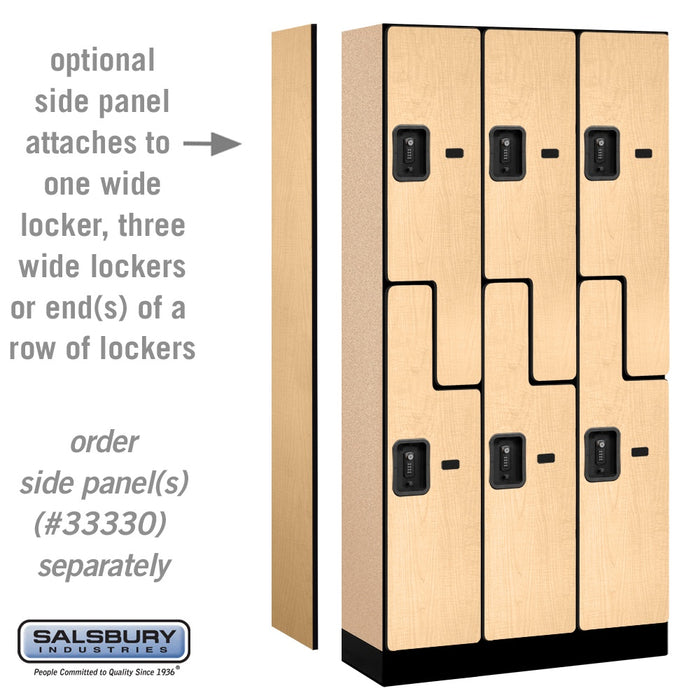 Salsbury 12" Wide Double Tier 'S' Style Designer Wood Locker - 3 Wide - 6 Feet High - 15 Inches Deep - Maple - Black Resettable Combination Locks - Sweatfully