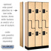 Salsbury 12" Wide Double Tier 'S' Style Designer Wood Locker - 3 Wide - 6 Feet High - 15 Inches Deep - Maple - Black Resettable Combination Locks - Sweatfully
