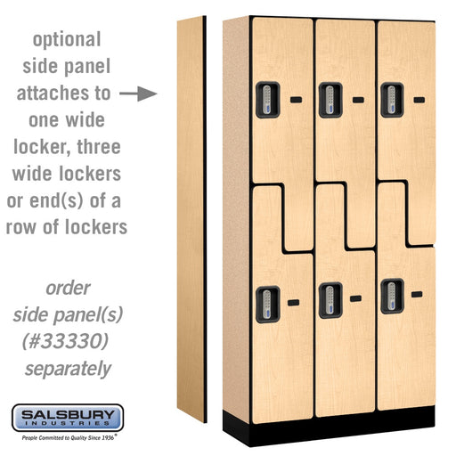 Salsbury 12" Wide Double Tier 'S' Style Designer Wood Locker - 3 Wide - 6 Feet High - 15 Inches Deep - Maple - Silver Electronic Locks - Sweatfully
