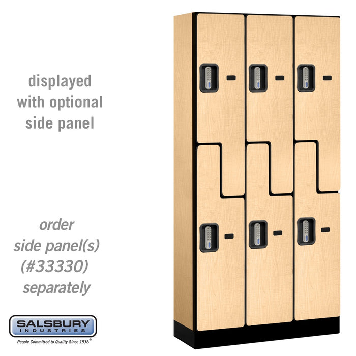Salsbury 12" Wide Double Tier 'S' Style Designer Wood Locker - 3 Wide - 6 Feet High - 15 Inches Deep - Maple - Silver Electronic Locks - Sweatfully