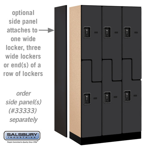 Salsbury 12" Wide Double Tier 'S' Style Designer Wood Locker - 3 Wide - 6 Feet High - 18 Inches Deep - Black - Black Resettable Combination Locks - Sweatfully