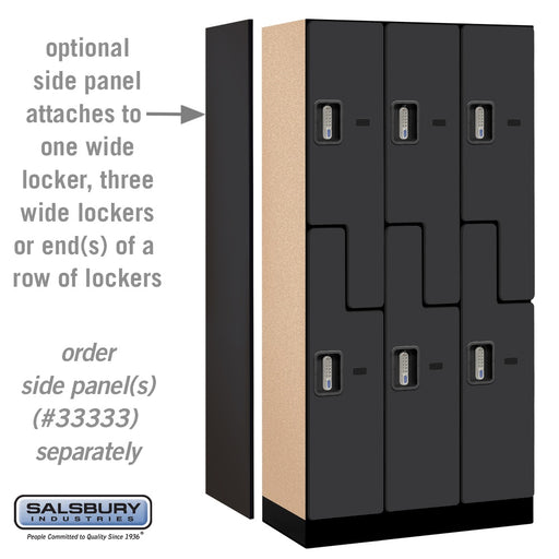 Salsbury 12" Wide Double Tier 'S' Style Designer Wood Locker - 3 Wide - 6 Feet High - 18 Inches Deep - Black - Silver Electronic Locks - Sweatfully