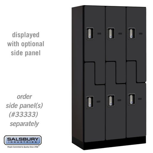 Salsbury 12" Wide Double Tier 'S' Style Designer Wood Locker - 3 Wide - 6 Feet High - 18 Inches Deep - Black - Silver Electronic Locks - Sweatfully