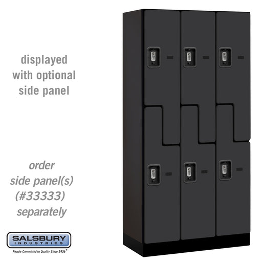 Salsbury 12" Wide Double Tier 'S' Style Designer Wood Locker - 3 Wide - 6 Feet High - 18 Inches Deep - Black - Silver Resettable Combination Locks - Sweatfully