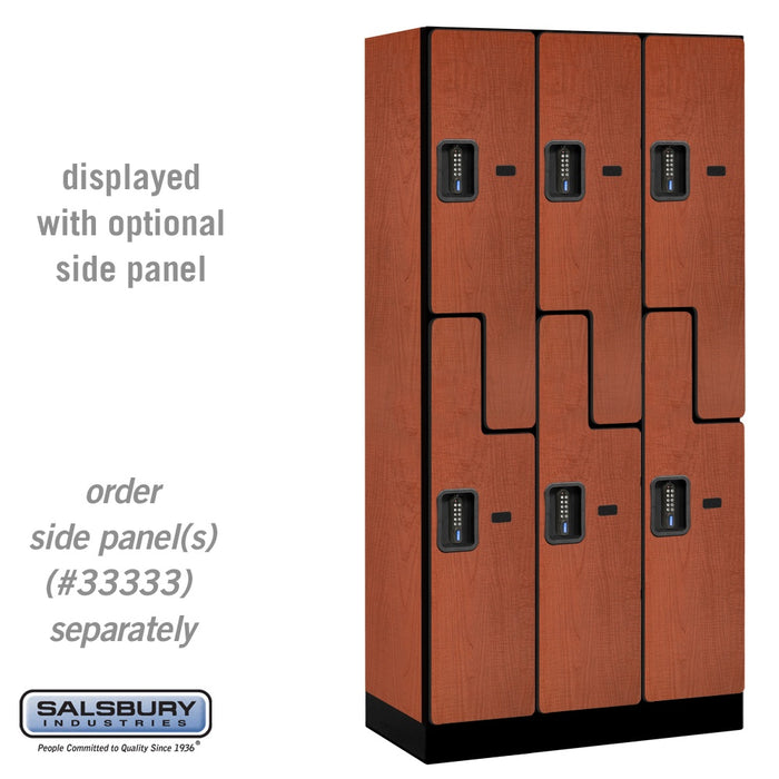 Salsbury 12" Wide Double Tier 'S' Style Designer Wood Locker - 3 Wide - 6 Feet High - 18 Inches Deep - Cherry - Black Electronic Locks - Sweatfully