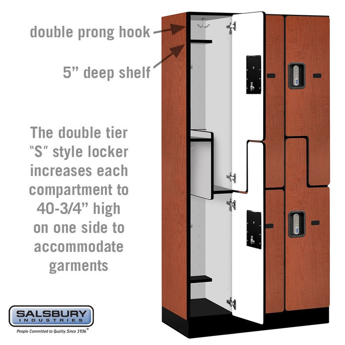 Salsbury 12" Wide Double Tier 'S' Style Designer Wood Locker - 3 Wide - 6 Feet High - 18 Inches Deep - Cherry - Silver Electronic Locks - Sweatfully