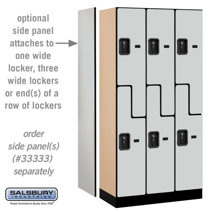 Salsbury 12" Wide Double Tier 'S' Style Designer Wood Locker - 3 Wide - 6 Feet High - 18 Inches Deep - Gray - Black Resettable Combination Locks - Sweatfully