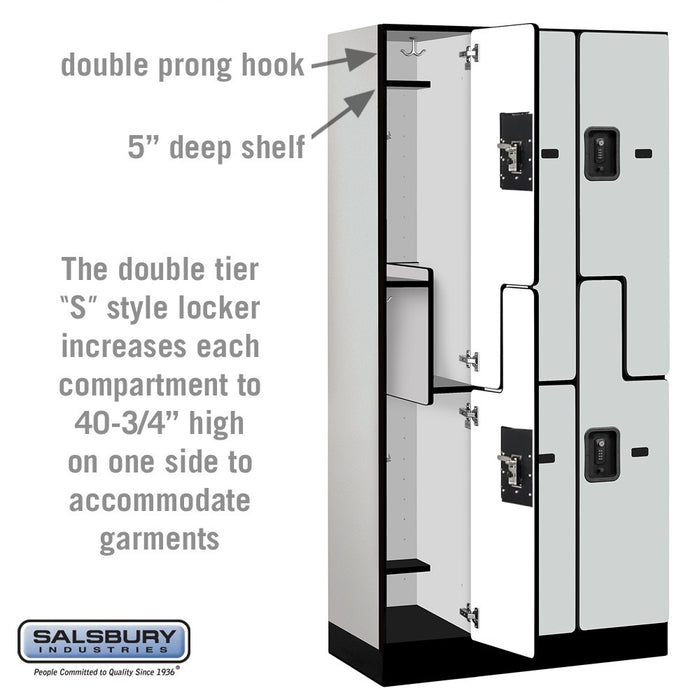 Salsbury 12" Wide Double Tier 'S' Style Designer Wood Locker - 3 Wide - 6 Feet High - 18 Inches Deep - Gray - Black Resettable Combination Locks - Sweatfully