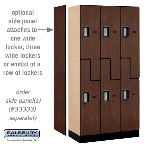 Salsbury 12" Wide Double Tier 'S' Style Designer Wood Locker - 3 Wide - 6 Feet High - 18 Inches Deep - Mahogany - Silver Electronic Locks - Sweatfully