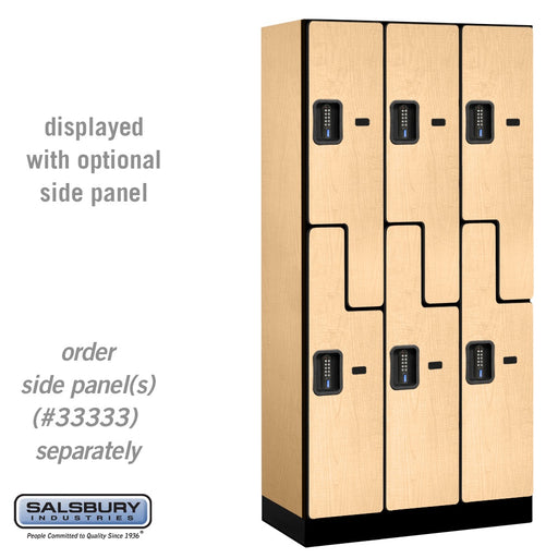 Salsbury 12" Wide Double Tier 'S' Style Designer Wood Locker - 3 Wide - 6 Feet High - 18 Inches Deep - Maple - Black Electronic Locks - Sweatfully