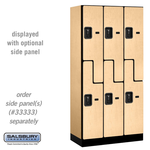 Salsbury 12" Wide Double Tier 'S' Style Designer Wood Locker - 3 Wide - 6 Feet High - 18 Inches Deep - Maple - Black Resettable Combination Locks - Sweatfully