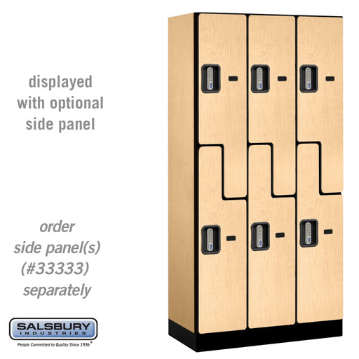 Salsbury 12" Wide Double Tier 'S' Style Designer Wood Locker - 3 Wide - 6 Feet High - 18 Inches Deep - Maple - Silver Electronic Locks - Sweatfully