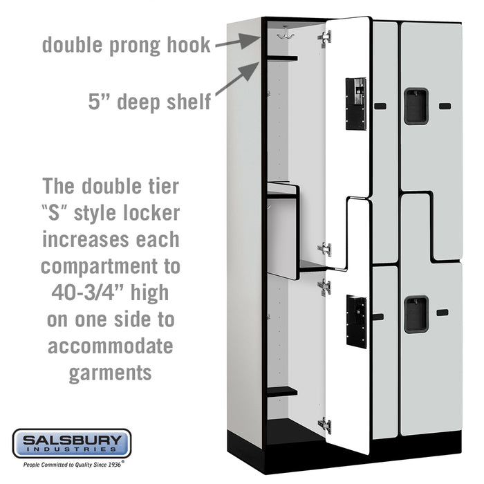 Salsbury 12" Wide Double Tier 'S' Style Designer Wood Locker - 3 Wide - 6 Feet High - 18 Inches Deep - Gray - Hasps - Sweatfully