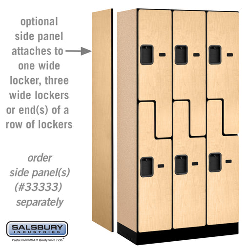 Salsbury 12" Wide Double Tier 'S' Style Designer Wood Locker - 3 Wide - 6 Feet High - 18 Inches Deep - Maple - Hasps - Sweatfully