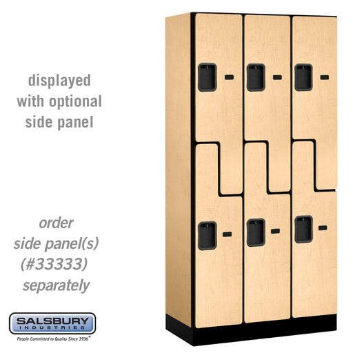 Salsbury 12" Wide Double Tier 'S' Style Designer Wood Locker - 3 Wide - 6 Feet High - 18 Inches Deep - Maple - Hasps - Sweatfully
