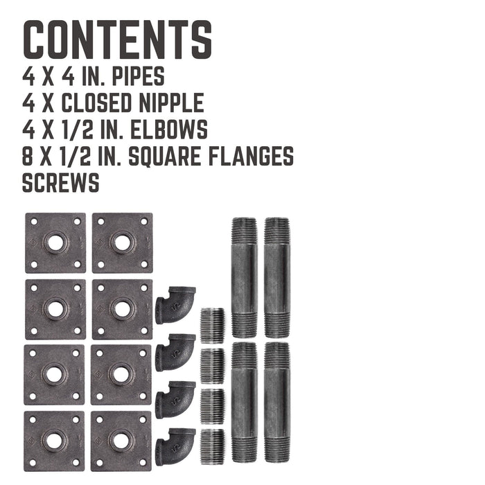 1/2 in. x 4 in. Square Double Flange Shelf Bracket Kit, 4 Pack - Sweatfully