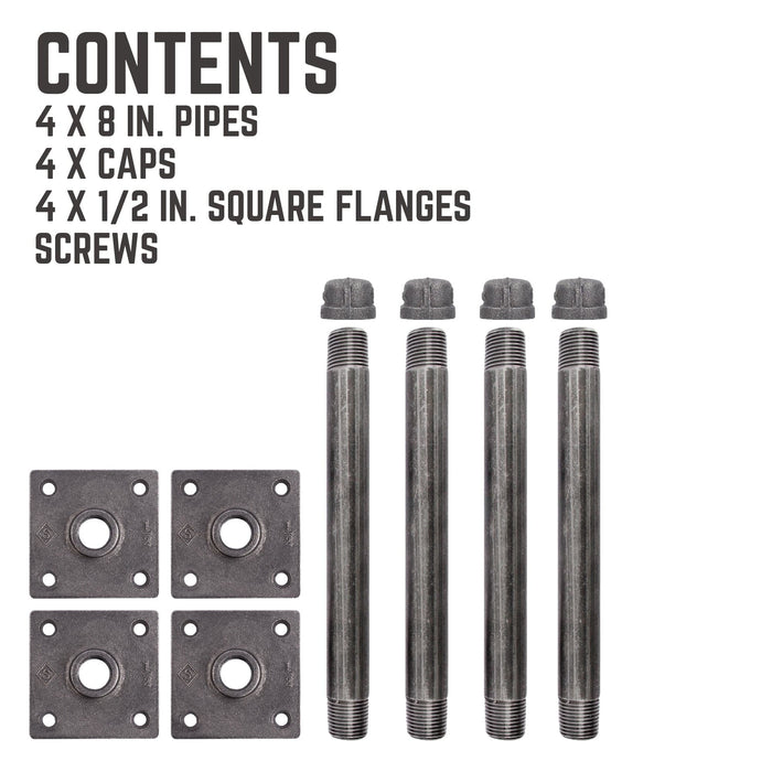1/2 in. x 8 in. Square Flange Shelf Bracket Kit, 4 Pack - Sweatfully