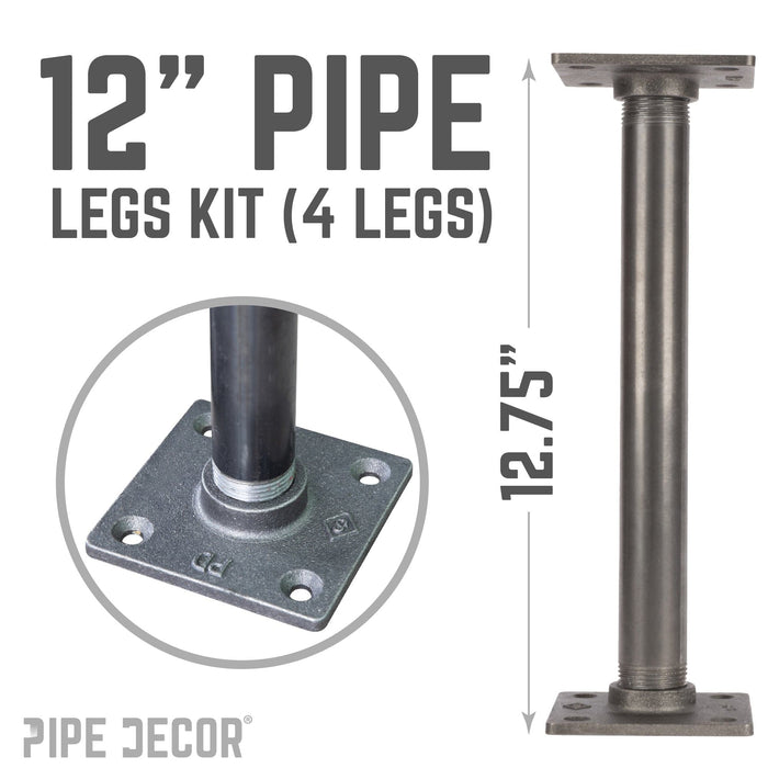1 in. x 12 in. Square Flange Pipe Table Legs - 4 Pack - Sweatfully