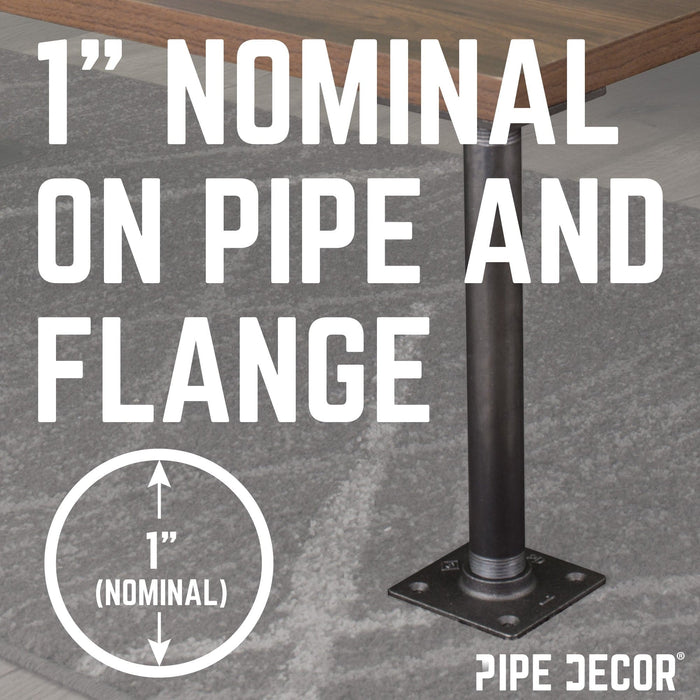 1 in. x 12 in. Square Flange Pipe Table Legs - 4 Pack - Sweatfully