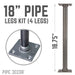 1 in. x 18 in. Square Flange Pipe Table Legs - 4 Pack - Sweatfully