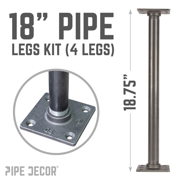 3/4 in. x 18 in. Square Flange Pipe Table Legs - 4 Pack - Sweatfully