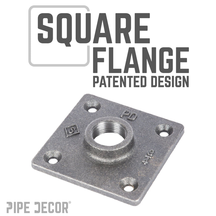 3/4 in. x 18 in. Square Flange Pipe Table Legs - 4 Pack - Sweatfully