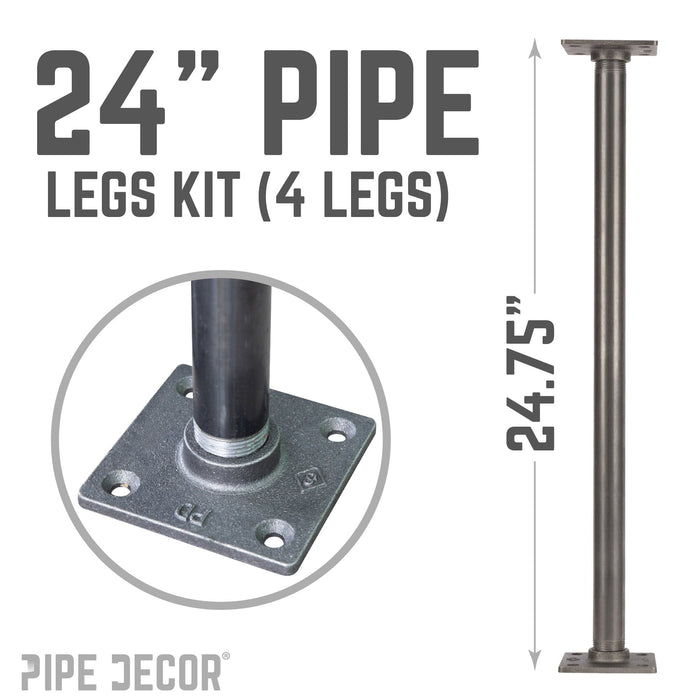 3/4 in. x 24 in. Square Flange Pipe Table Legs - 4 Pack - Sweatfully