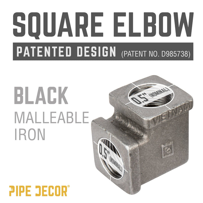 1/2 in. Black Square 90 Degree Elbow - Sweatfully
