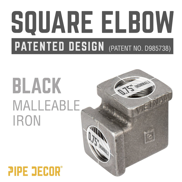 3/4 in. Black Square 90 Degree Elbow - Sweatfully