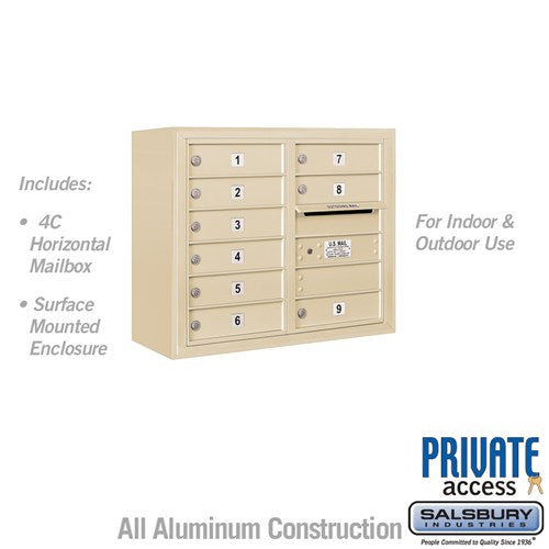 Salsbury 6 Door High Surface Mounted 4C Horizontal Mailbox with 9 Doors in Sandstone with Private Access - Sweatfully