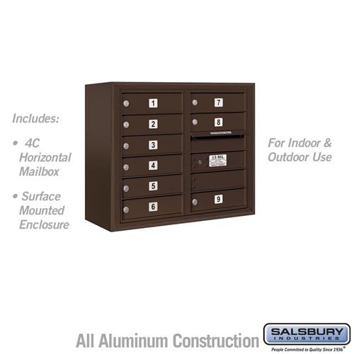 Salsbury 6 Door High Surface Mounted 4C Horizontal Mailbox with 9 Doors in Bronze with USPS Access - Sweatfully