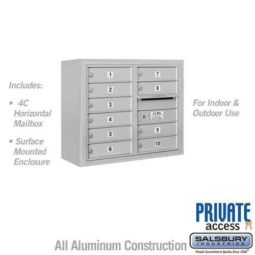 Salsbury 6 Door High Surface Mounted 4C Horizontal Mailbox with 10 Doors in Aluminum with Private Access - Sweatfully
