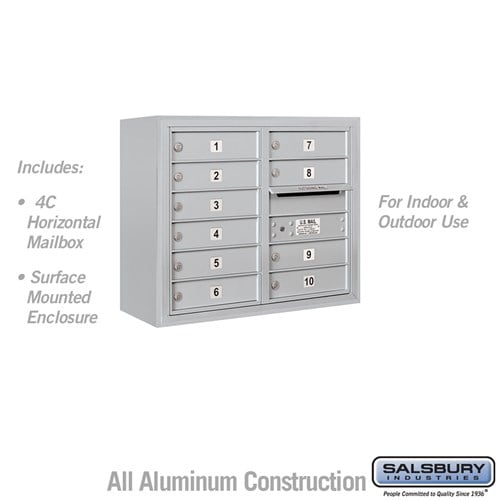 Salsbury 6 Door High Surface Mounted 4C Horizontal Mailbox with 10 Doors in Aluminum with USPS Access - Sweatfully