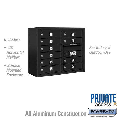 Salsbury 6 Door High Surface Mounted 4C Horizontal Mailbox with 10 Doors in Black with Private Access - Sweatfully