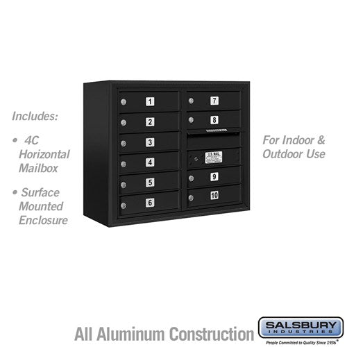 Salsbury 6 Door High Surface Mounted 4C Horizontal Mailbox with 10 Doors in Black with USPS Access - Sweatfully