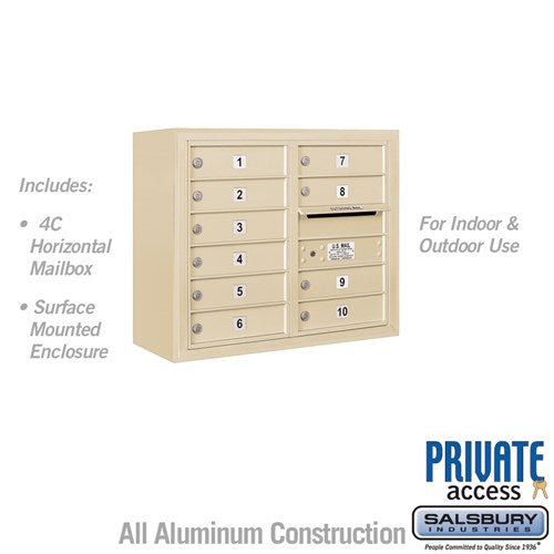 Salsbury 6 Door High Surface Mounted 4C Horizontal Mailbox with 10 Doors in Sandstone with Private Access - Sweatfully