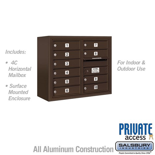 Salsbury 6 Door High Surface Mounted 4C Horizontal Mailbox with 10 Doors in Bronze with Private Access - Sweatfully