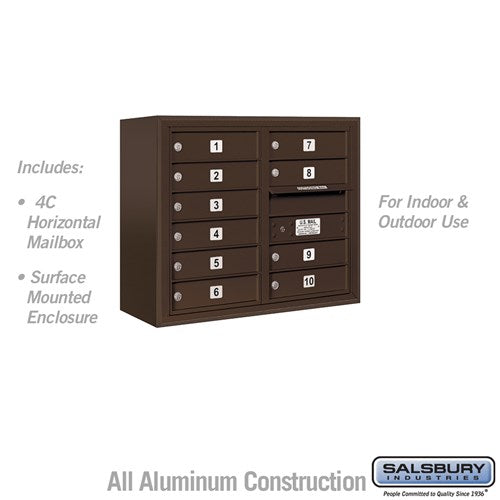 Salsbury 6 Door High Surface Mounted 4C Horizontal Mailbox with 10 Doors in Bronze with USPS Access - Sweatfully