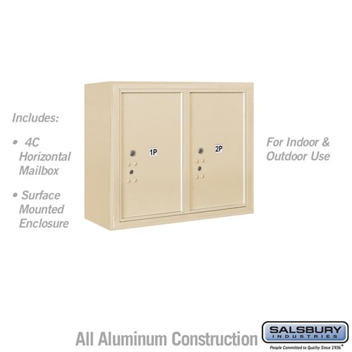 Salsbury 6 Door High Surface Mounted 4C Horizontal Parcel Locker with 2 Parcel Lockers in Sandstone with USPS Access - Sweatfully