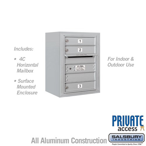 Salsbury 6 Door High Surface Mounted 4C Horizontal Mailbox with 3 Doors in Aluminum with Private Access - Sweatfully