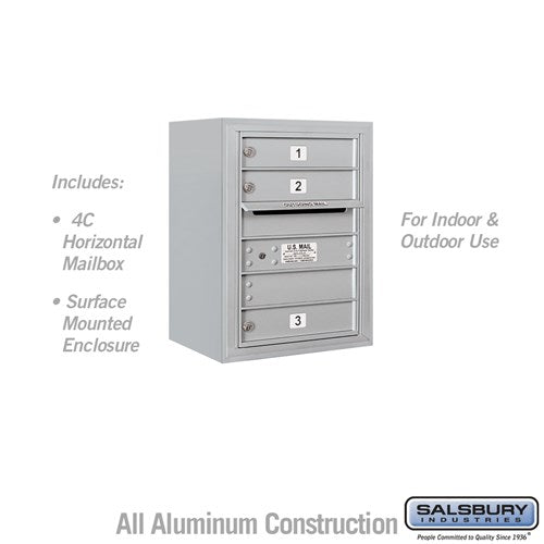 Salsbury 6 Door High Surface Mounted 4C Horizontal Mailbox with 3 Doors in Aluminum with USPS Access - Sweatfully
