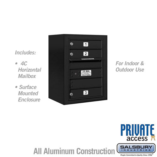 Salsbury 6 Door High Surface Mounted 4C Horizontal Mailbox with 3 Doors in Black with Private Access - Sweatfully