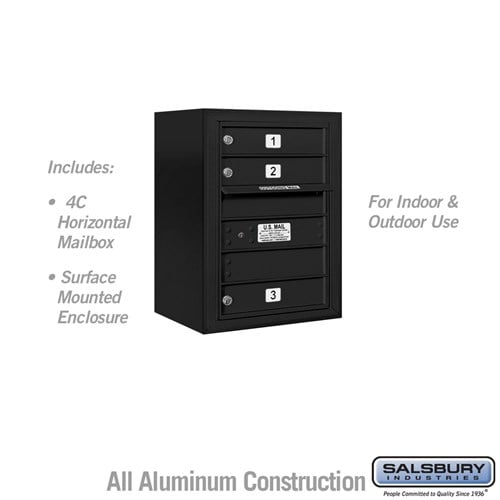 Salsbury 6 Door High Surface Mounted 4C Horizontal Mailbox with 3 Doors in Black with USPS Access - Sweatfully