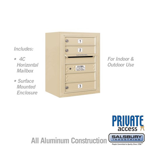 Salsbury 6 Door High Surface Mounted 4C Horizontal Mailbox with 3 Doors in Sandstone with Private Access - Sweatfully