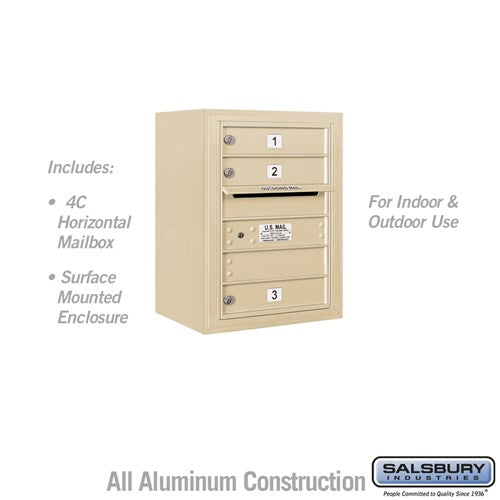 Salsbury 6 Door High Surface Mounted 4C Horizontal Mailbox with 3 Doors in Sandstone with USPS Access - Sweatfully